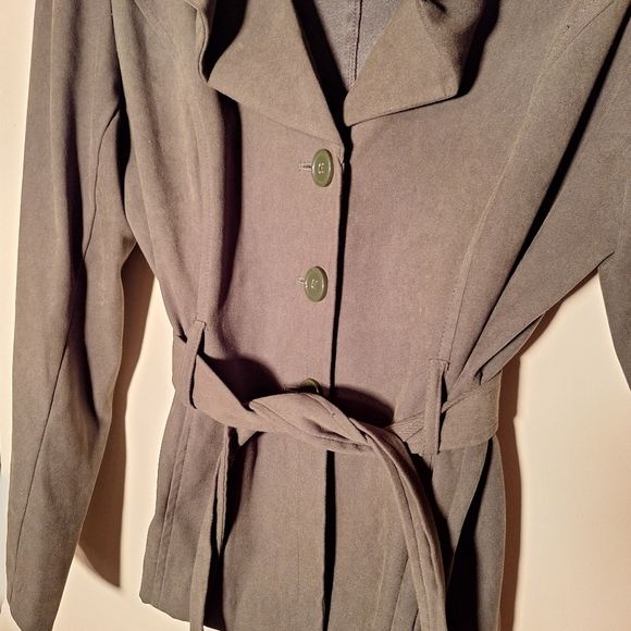 Gray Button Down Belted Lightweight Blazer Jacket Gray GREEN Laura Scott - Picture 3 of 4